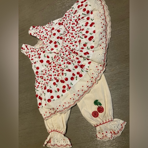 Vintage Cherry print set for babe Size 6-12 months By Lipstick - Picture 8 of 12